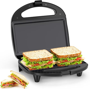 Snailar Sandwichera Eléctrica, 750W Sanduchera con Placas Planas Antiadherentes y Mango Cool Touch, Multifuncional, Negro